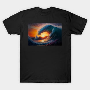 Vibrant Ocean Waves at Sunset T-Shirt